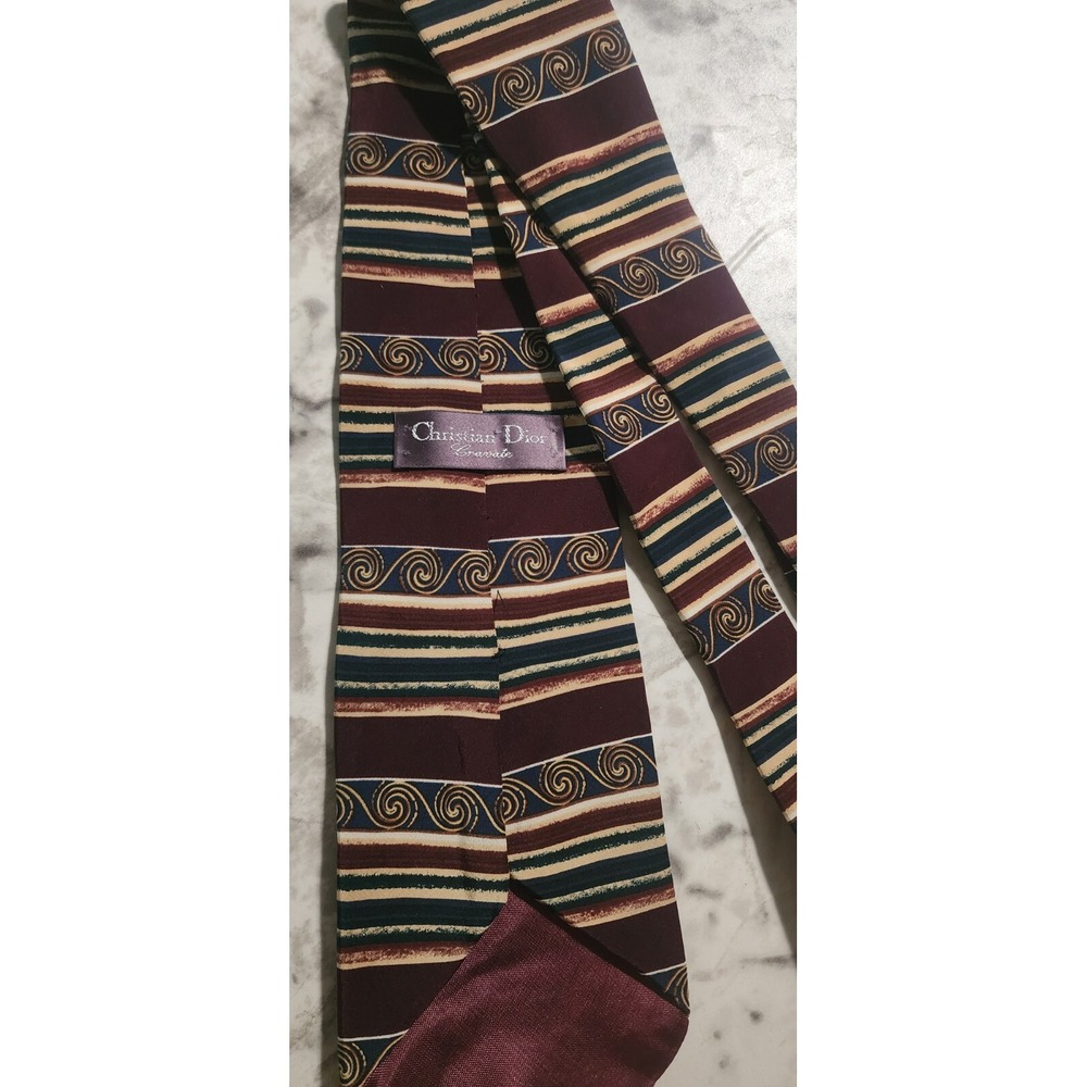 Mens Christian Dior Vintage Neck Tie Designer Maroon Gold Silk New